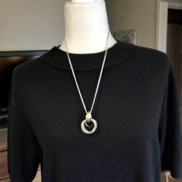 Silver Tone Pendant Matinee Necklace 23" - Picture 1 of 6
